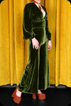 A green velvet Suspiria jumpsuit by Scorpio Rising